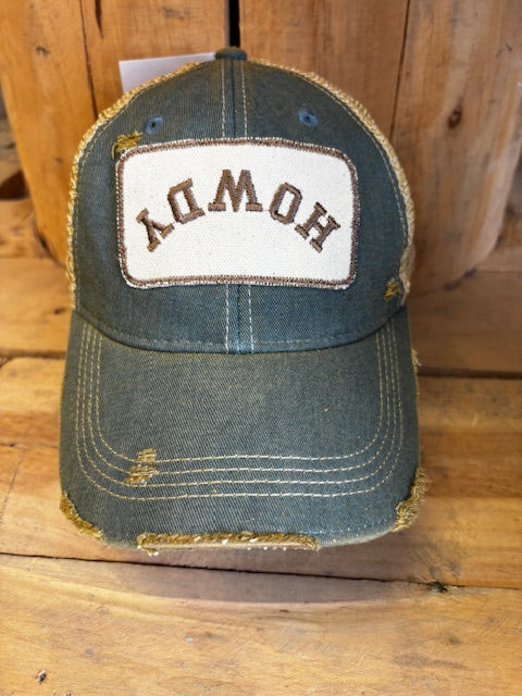 Upside Down HOWDY Distressed Mesh Cap